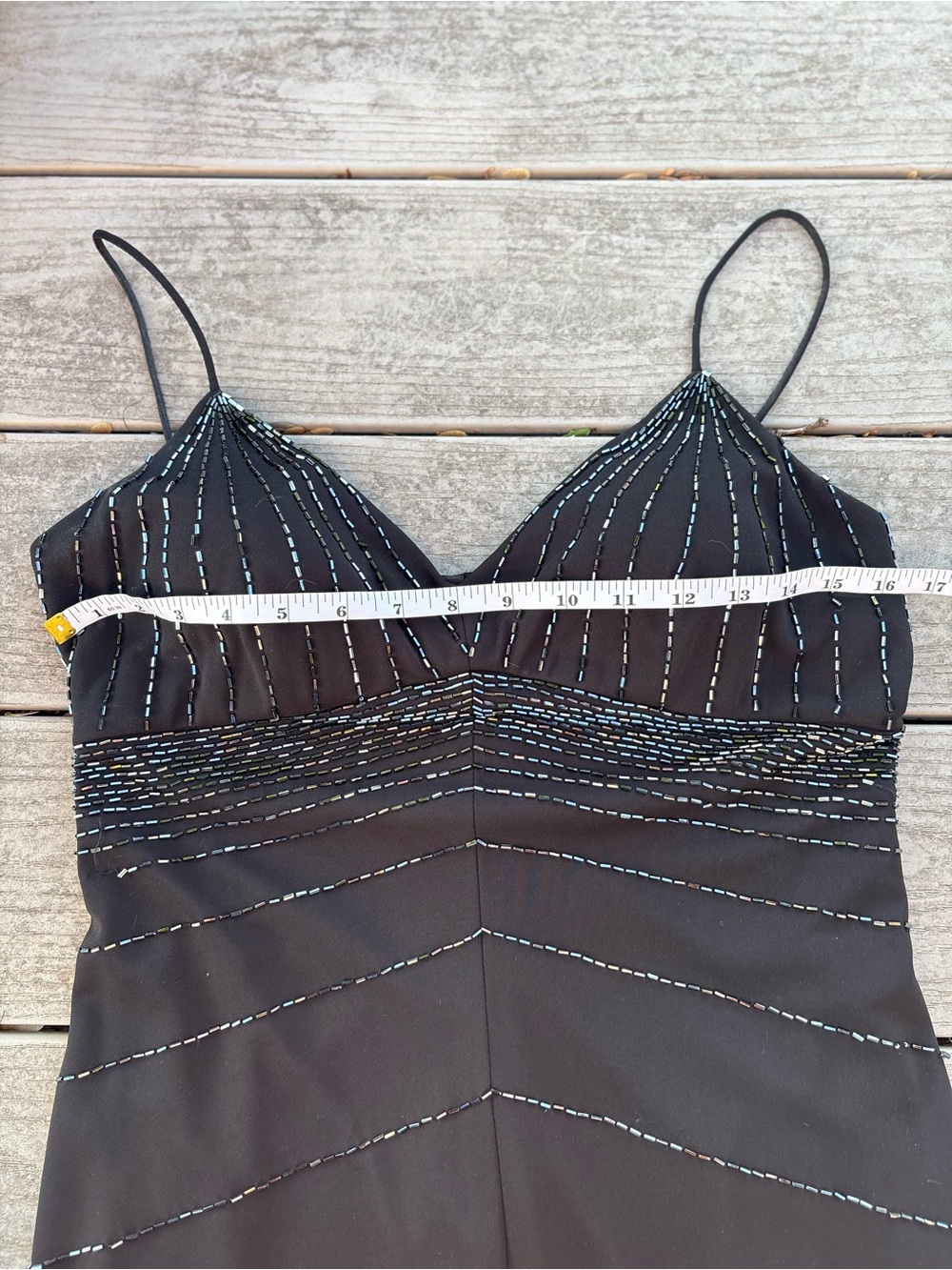 Vintage Black Beaded Spaghetti-Strap Evening Dress Sz 8 - Picture 2 of 3